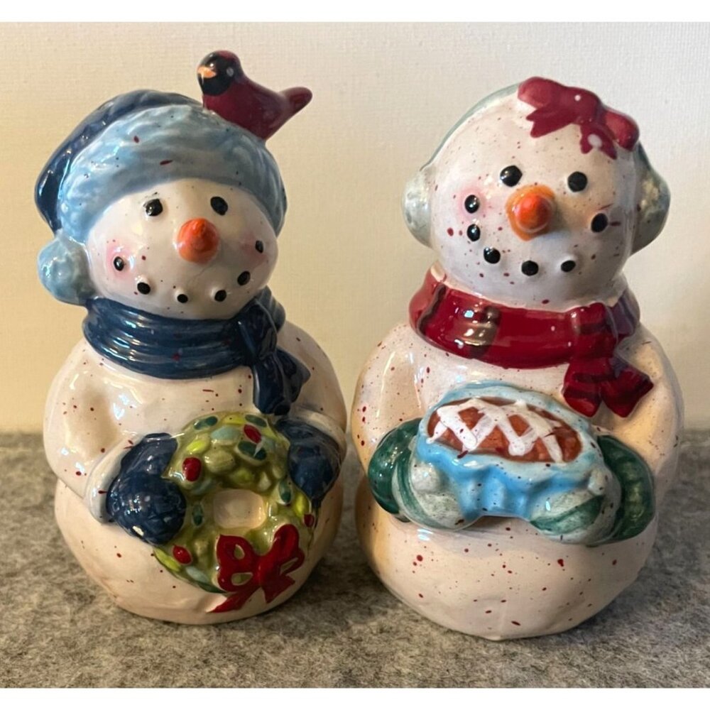 Sleigh Bell Snowmen Salt and Pepper Shakers  #2571
